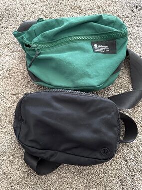 Lululemon Green Nylon Waist Bag & Black Nylon Pouches (Set)